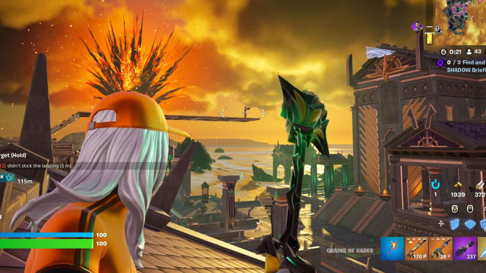 Fortnite character looking into the distance with an explosion